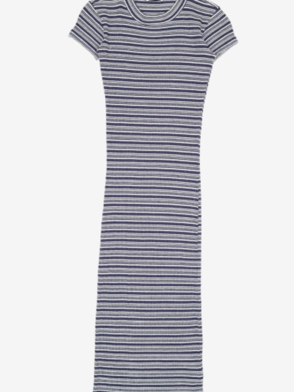 Zara Navy and White Striped Short-Sleeve Knit Dress